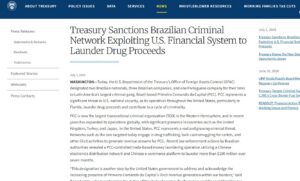 EUA bloqueiam bens de brasileiros e empresas por ligação com PCC