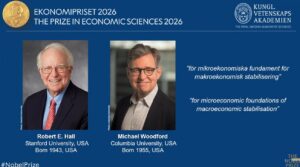 Nobel de Economia 2026 premia Hall e Woodford por avanços no controle de crises econômicas